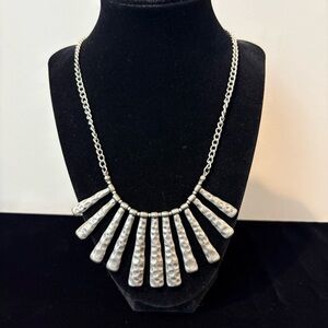 Ruby Rd Silvertone Hammered Tribal Style Statement Necklace